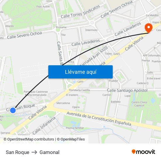 San Roque to Gamonal map