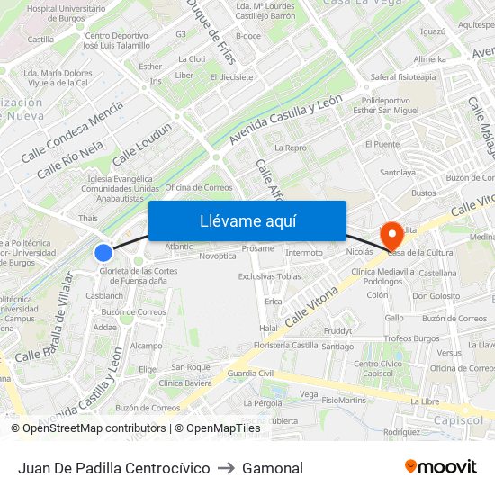 Juan De Padilla Centrocívico to Gamonal map