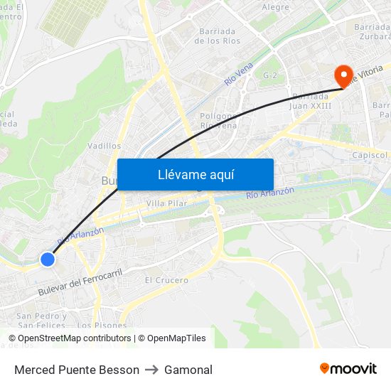 Merced Puente Besson to Gamonal map