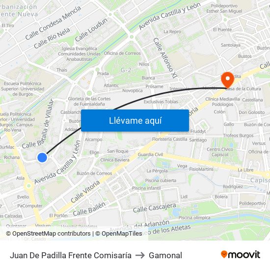 Juan De Padilla Frente Comisaría to Gamonal map