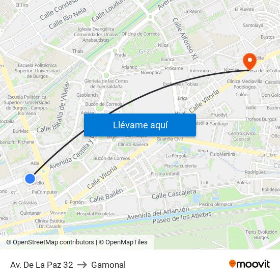 Av. De La Paz 32 to Gamonal map