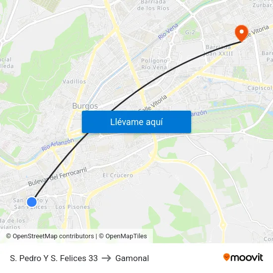 S. Pedro Y S. Felices 33 to Gamonal map