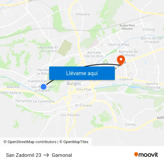 San Zadornil 23 to Gamonal map