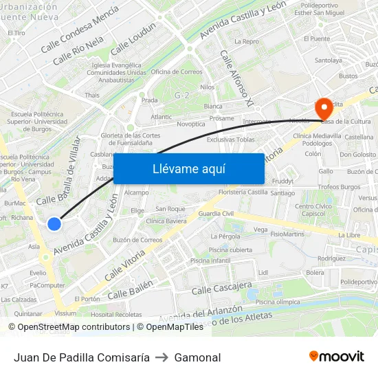 Juan De Padilla  Comisaría to Gamonal map