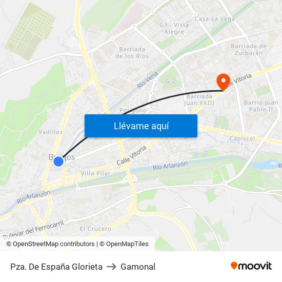 Pza. De España Glorieta to Gamonal map