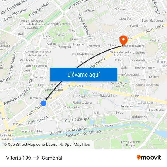 Vitoria 109 to Gamonal map