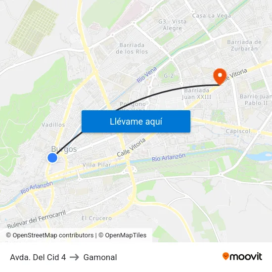 Avda. Del Cid 4 to Gamonal map