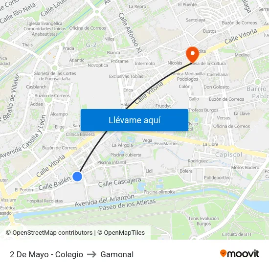 2 De Mayo - Colegio to Gamonal map