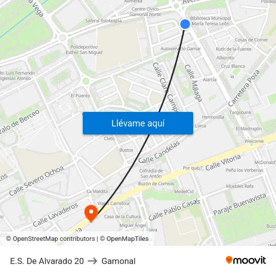 E.S. De Alvarado 20 to Gamonal map