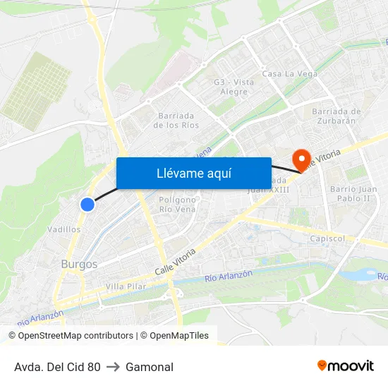 Avda. Del Cid 80 to Gamonal map