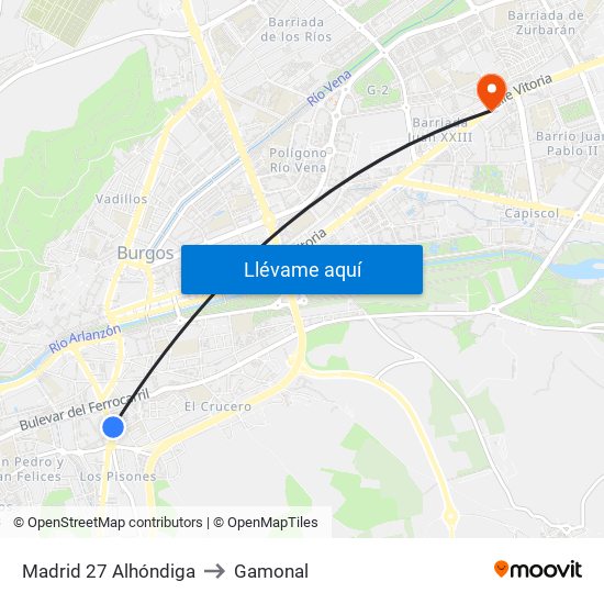 Madrid 27 Alhóndiga to Gamonal map