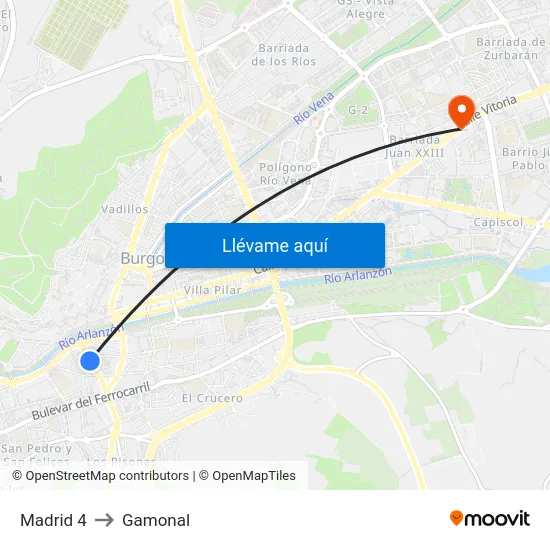 Madrid 4 to Gamonal map