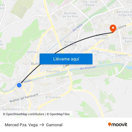 Merced Pza. Vega to Gamonal map