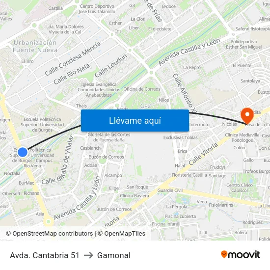 Avda. Cantabria 51 to Gamonal map