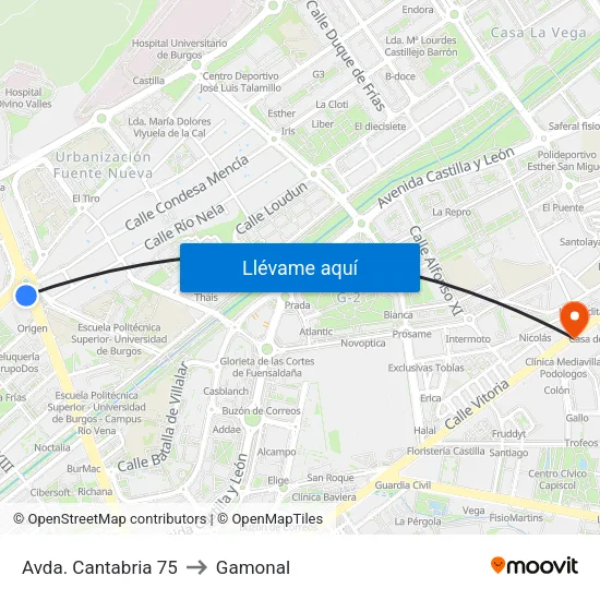 Avda. Cantabria 75 to Gamonal map