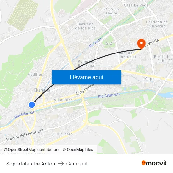 Soportales De Antón to Gamonal map