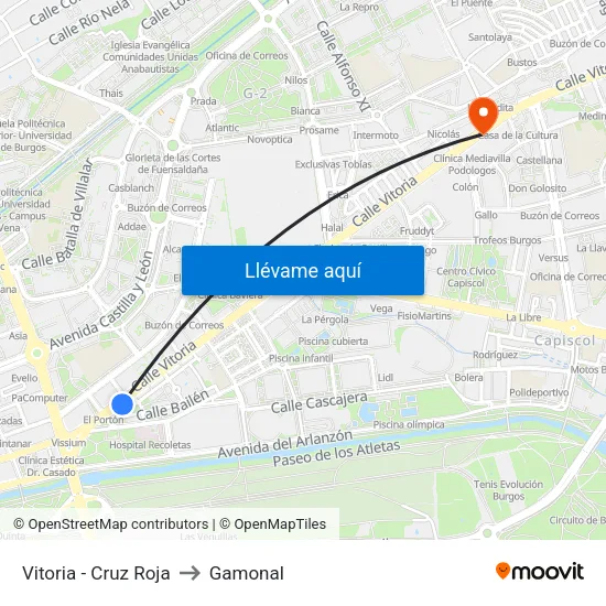 Vitoria - Cruz Roja to Gamonal map