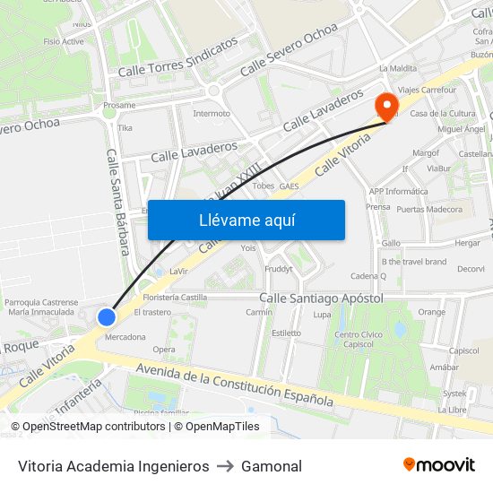 Vitoria Academia Ingenieros to Gamonal map