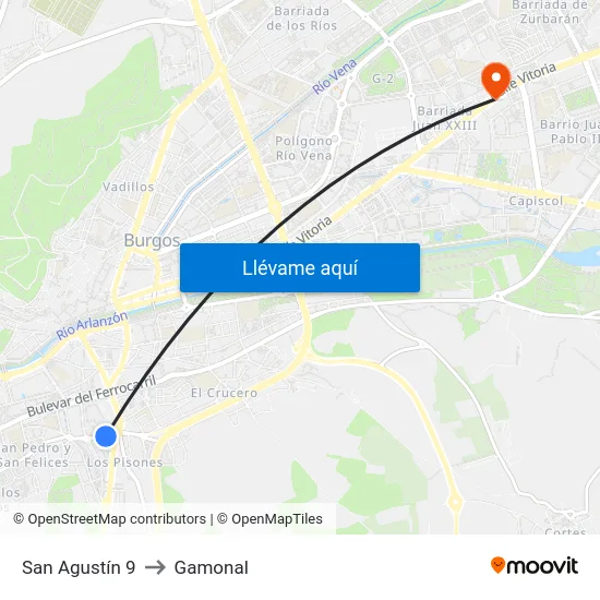San Agustín 9 to Gamonal map