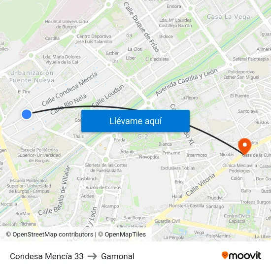 Condesa Mencía 33 to Gamonal map