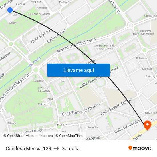 Condesa Mencía 129 to Gamonal map