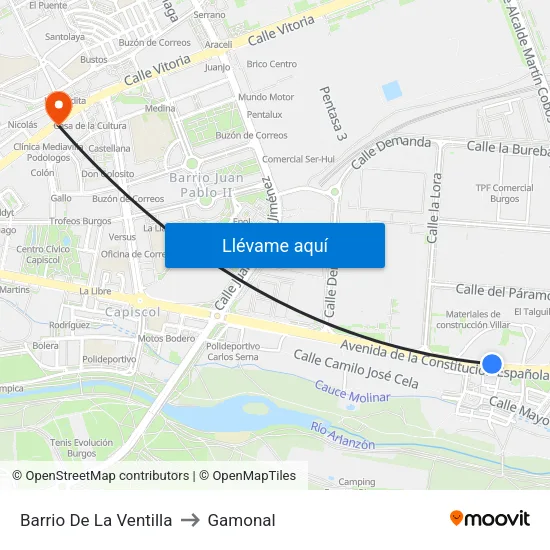 Barrio De La Ventilla to Gamonal map