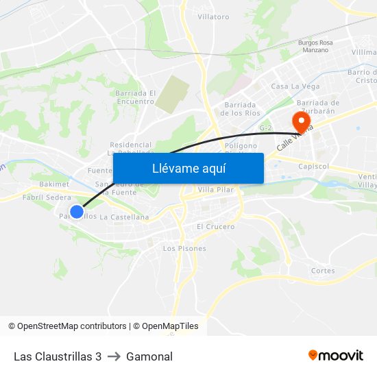 Las Claustrillas 3 to Gamonal map