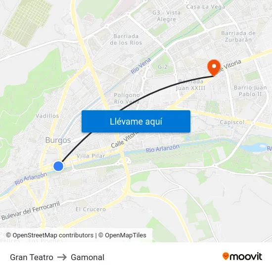 Gran Teatro to Gamonal map