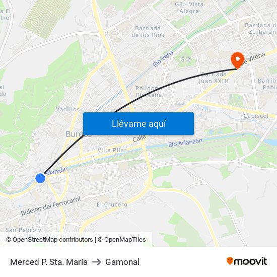 Merced P. Sta. María to Gamonal map