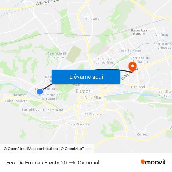 Fco. De Enzinas Frente 20 to Gamonal map