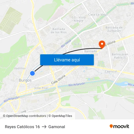 Reyes Católicos 16 to Gamonal map