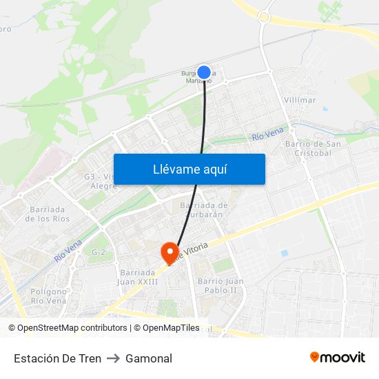 Estación De Tren to Gamonal map