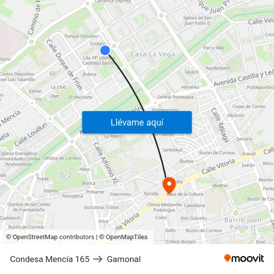 Condesa Mencía 165 to Gamonal map