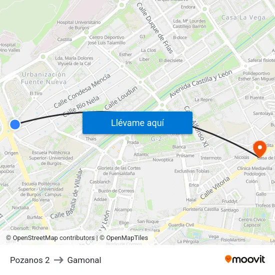 Pozanos 2 to Gamonal map