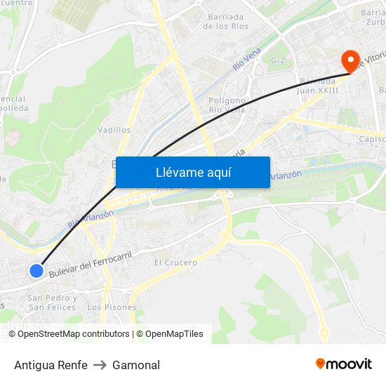 Antigua Renfe to Gamonal map