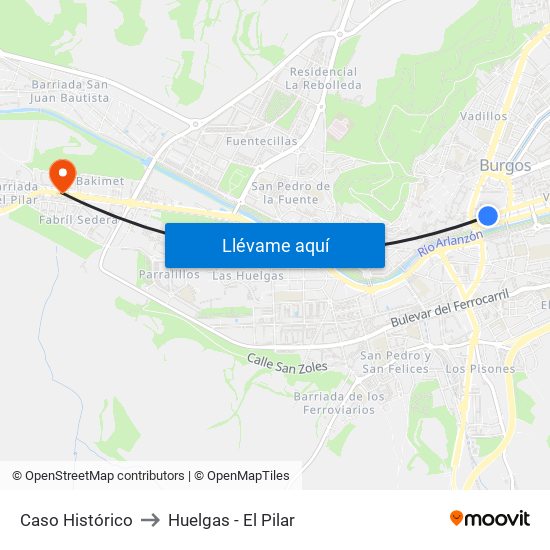 Caso Histórico to Huelgas - El Pilar map