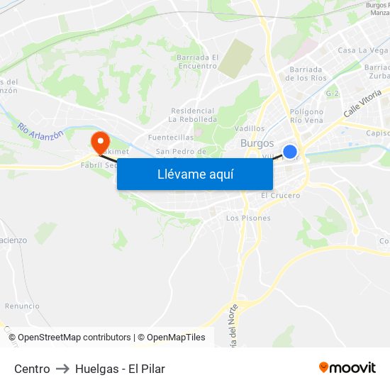 Centro to Huelgas - El Pilar map