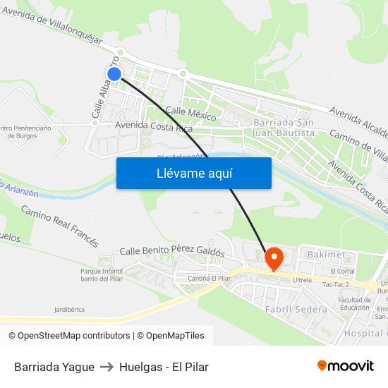 Barriada Yague to Huelgas - El Pilar map