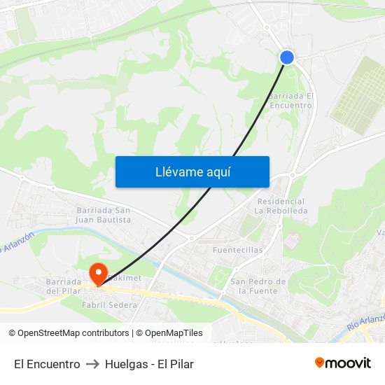El Encuentro to Huelgas - El Pilar map