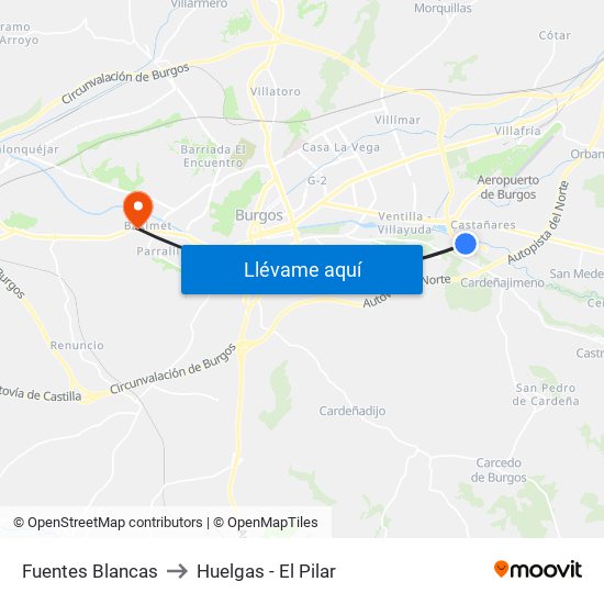 Fuentes Blancas to Huelgas - El Pilar map