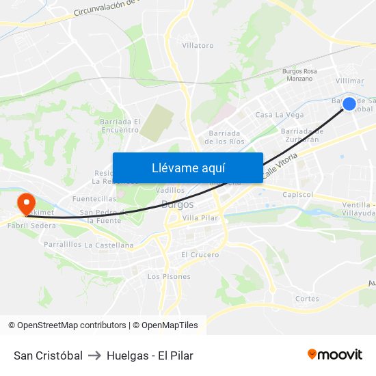 San Cristóbal to Huelgas - El Pilar map