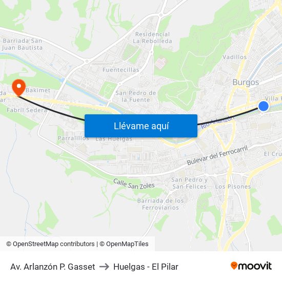Av. Arlanzón P. Gasset to Huelgas - El Pilar map