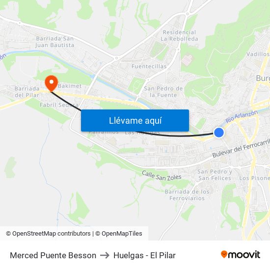 Merced Puente Besson to Huelgas - El Pilar map
