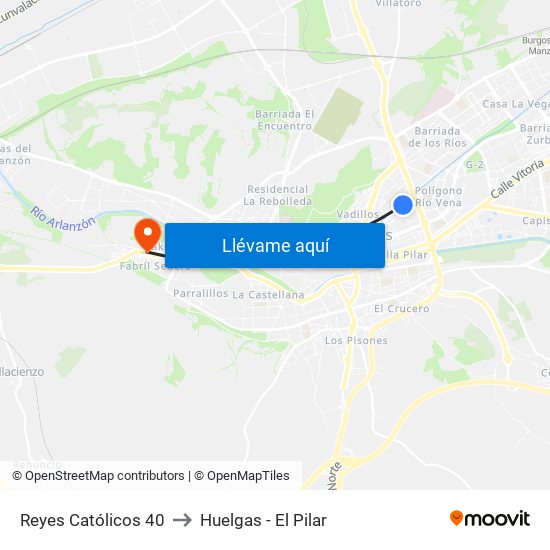 Reyes Católicos 40 to Huelgas - El Pilar map