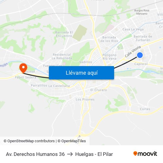 Av. Derechos Humanos 36 to Huelgas - El Pilar map