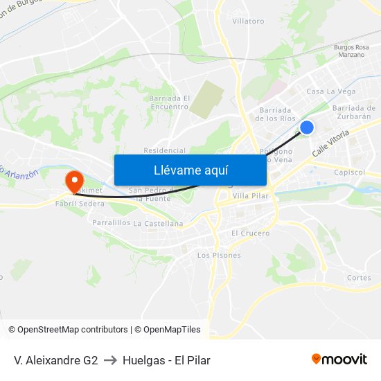 V. Aleixandre G2 to Huelgas - El Pilar map