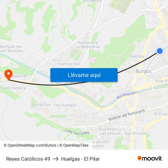 Reyes Católicos 49 to Huelgas - El Pilar map