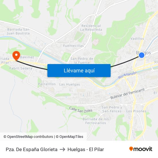 Pza. De España Glorieta to Huelgas - El Pilar map