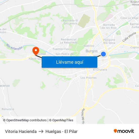 Vitoria Hacienda to Huelgas - El Pilar map