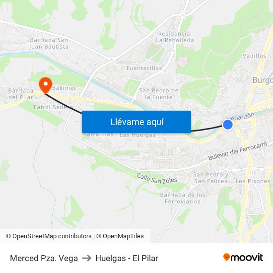 Merced Pza. Vega to Huelgas - El Pilar map